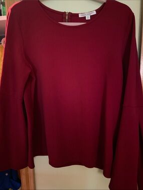 Deep Red Bell-Sleeve Women's Top